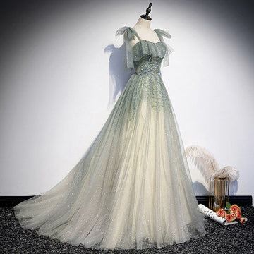 A Line Straps Tulle Prom Dresses Long Prom Dress HZ1023